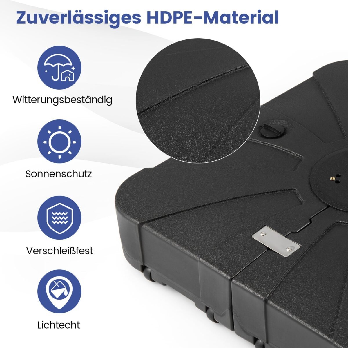 Užpildomas kvadratinis skėčio stovas su ratukais iš HDPE (Juoda) – Paveikslėlis 4