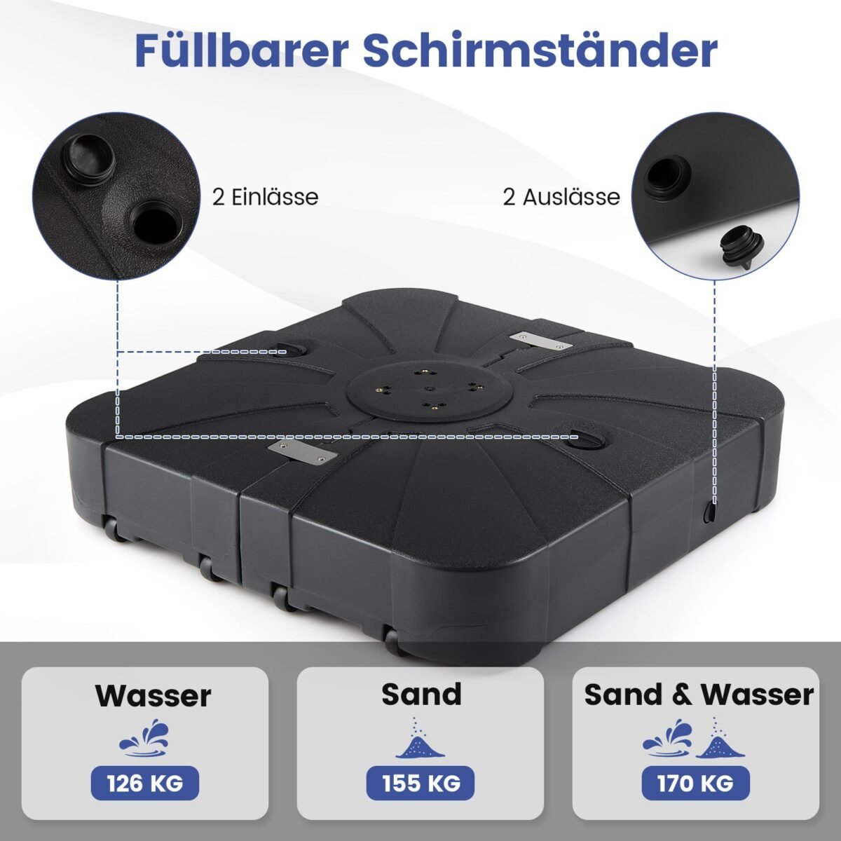 Užpildomas kvadratinis skėčio stovas su ratukais iš HDPE (Juoda) – Paveikslėlis 5