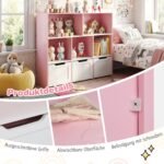 Vaikiška 3 pakopų žaislų spinta ant ratukų su stalčiais ir 5 skyriais (Rožinė) – Paveikslėlis 4