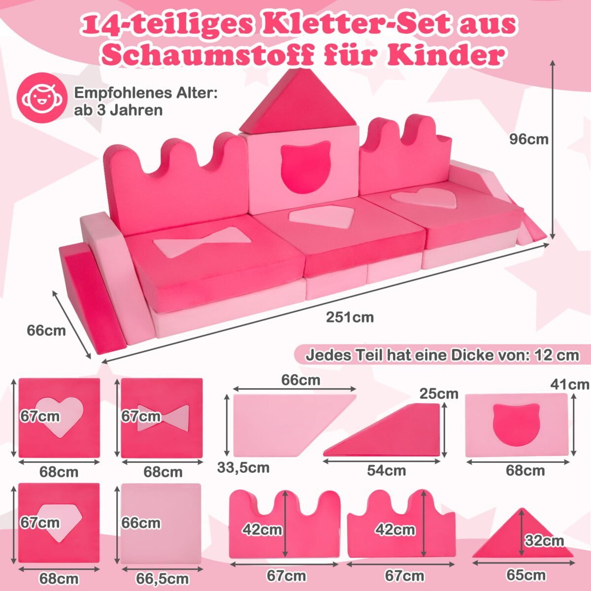 Vaikiška modulinė 14 dalių žaidimų sofa (Rožinė) – Paveikslėlis 5