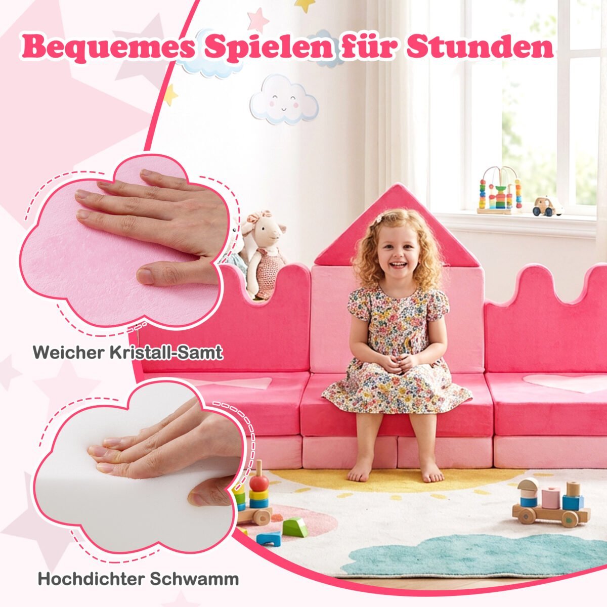 Vaikiška modulinė 14 dalių žaidimų sofa (Rožinė) – Paveikslėlis 3