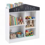 Vaikiška namelio formos knygų lentyna su integruota lenta (Balta)