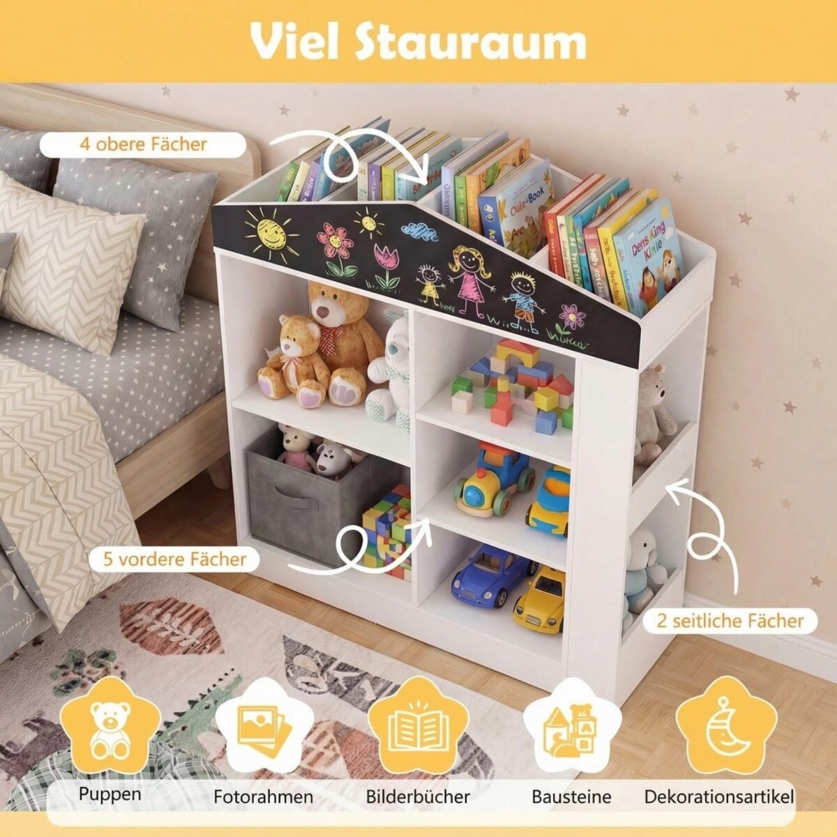 Vaikiška namelio formos knygų lentyna su integruota lenta (Balta) – Paveikslėlis 5