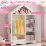 Vaikiška stogo formos spinta su veidrodžiu ir atvira drabužių kabykla (Balta) – Paveikslėlis 4