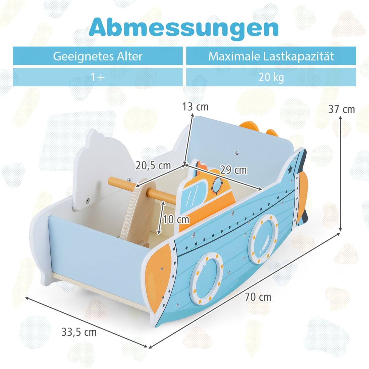 Vaikiška supynė-valtis su jūrinio stiliaus dizainu ir besisukančiu sraigtu (Mėlyna) – Paveikslėlis 2