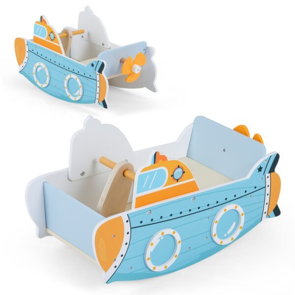 Vaikiška supynė-valtis su jūrinio stiliaus dizainu ir besisukančiu sraigtu (Mėlyna)