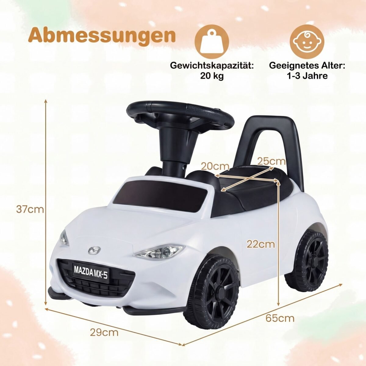 Vaikiška paspiriama mašinėlė su apsauga nuo apvirtimo ir daiktadėže (Balta) – Paveikslėlis 2