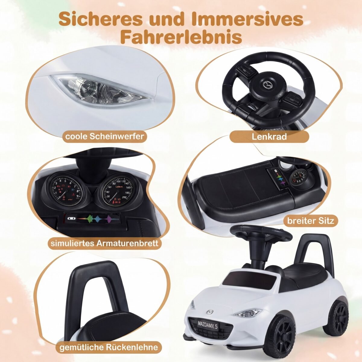 Vaikiška paspiriama mašinėlė su apsauga nuo apvirtimo ir daiktadėže (Balta) – Paveikslėlis 3