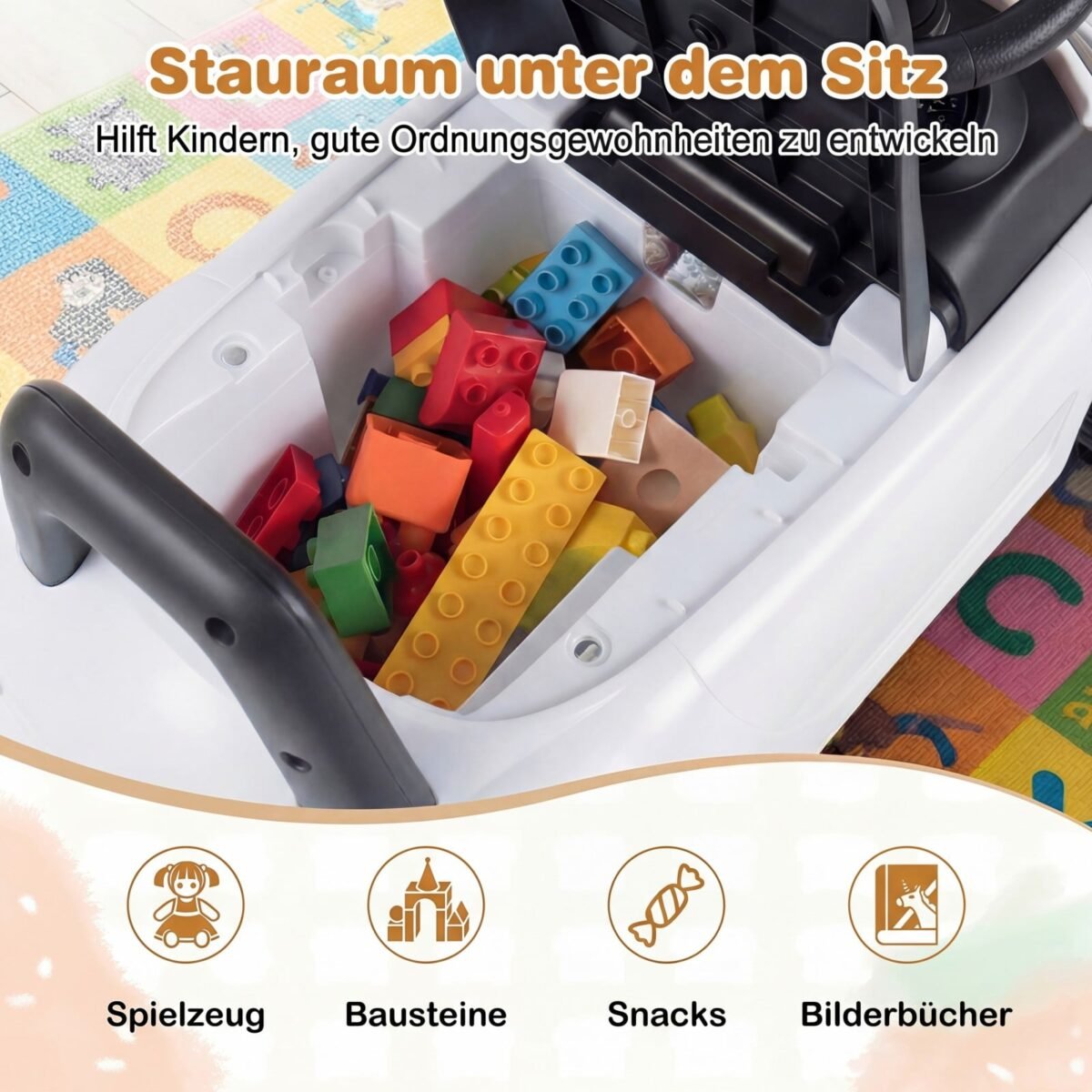 Vaikiška paspiriama mašinėlė su apsauga nuo apvirtimo ir daiktadėže (Balta) – Paveikslėlis 4