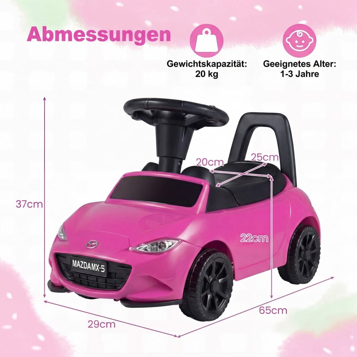 Vaikiškas paspirtukas su šviečiančiais žibintais ir apsauga nuo apvirtimo (Rožinė) – Paveikslėlis 2