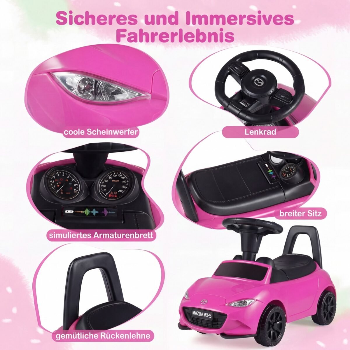 Vaikiškas paspirtukas su šviečiančiais žibintais ir apsauga nuo apvirtimo (Rožinė) – Paveikslėlis 3