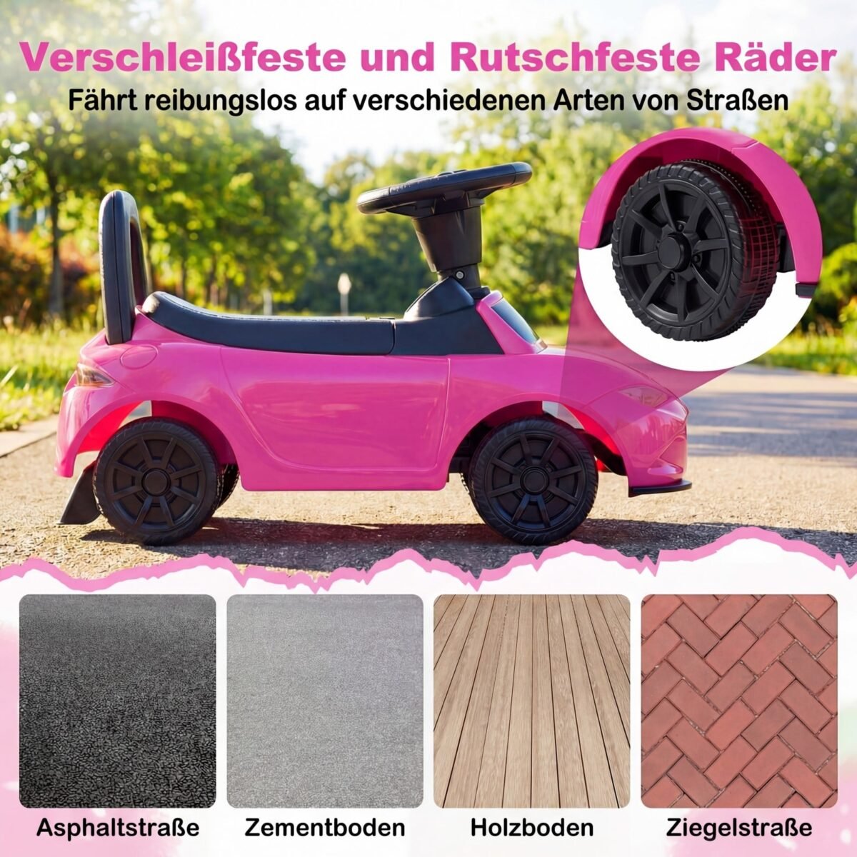 Vaikiškas paspirtukas su šviečiančiais žibintais ir apsauga nuo apvirtimo (Rožinė) – Paveikslėlis 5