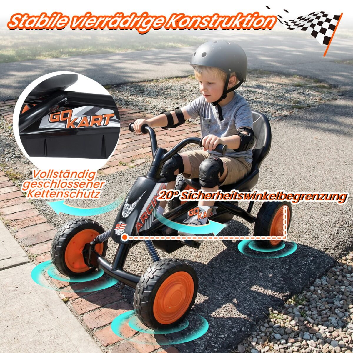 Vaikiškas pedalinis kartingas su reguliuojama sėdyne (Juoda) – Paveikslėlis 4