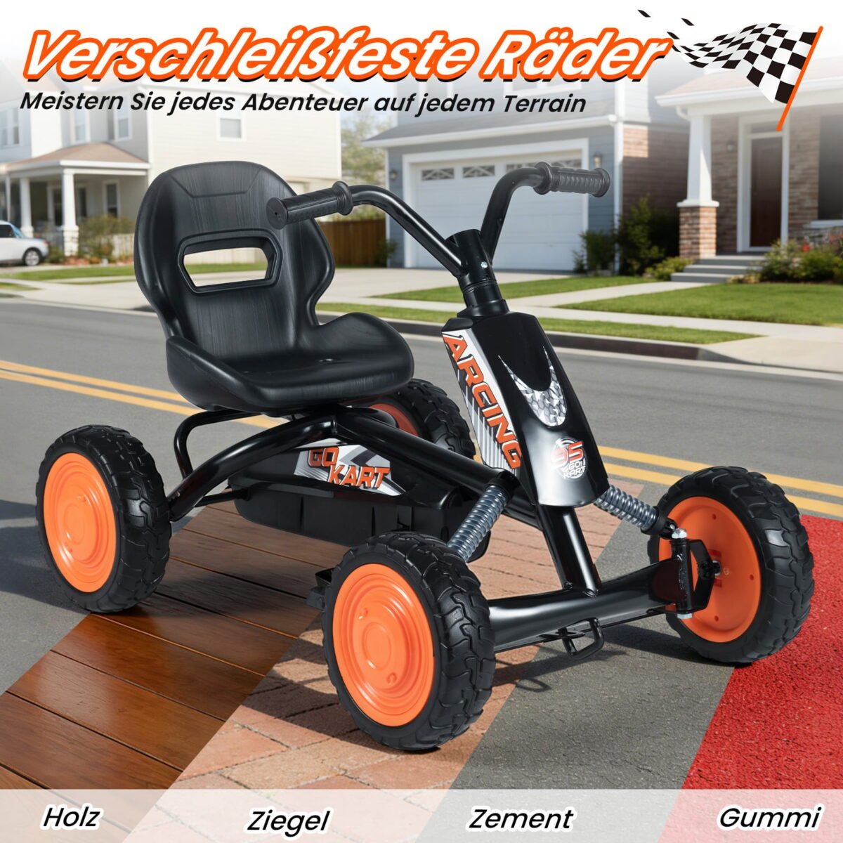 Vaikiškas pedalinis kartingas su reguliuojama sėdyne (Juoda) – Paveikslėlis 5