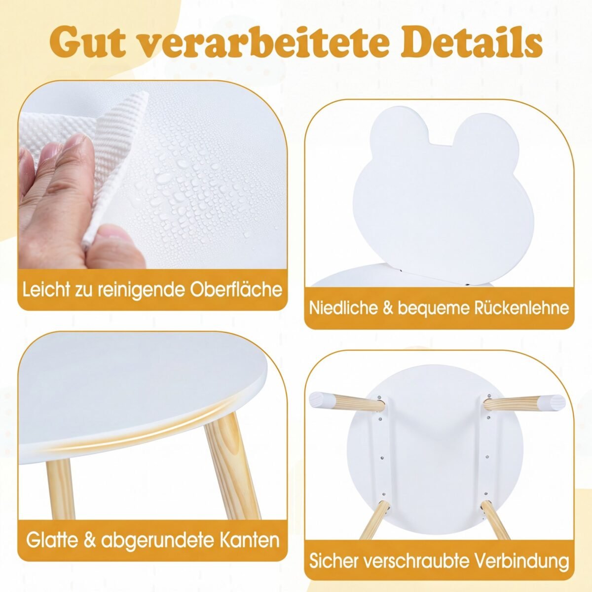 Vaikiškas stalas su 2 varlytės formos atlošų kėdutėmis (Balta) – Paveikslėlis 4