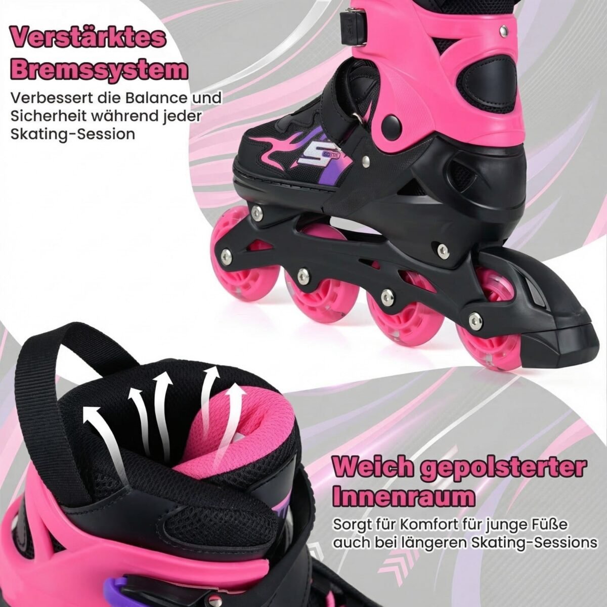 Vaikiški reguliuojami riedučiai su šviečiančiais ratukais pradedantiesiems EU 30-33 (Rožinė) – Paveikslėlis 5