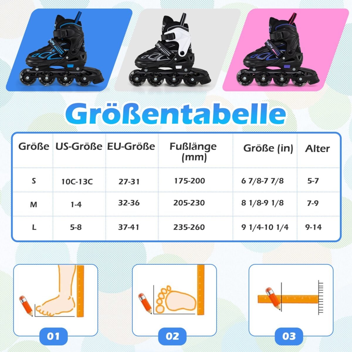 Vaikiški riedučiai su 4 reguliuojamais dydžiais ir šviečiančiais ratukais 32-36 (EU) (Juoda ir balta) – Paveikslėlis 2