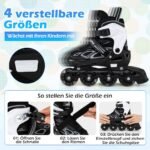 Vaikiški riedučiai su 4 reguliuojamais dydžiais ir šviečiančiais ratukais 32-36 (EU) (Juoda ir balta) – Paveikslėlis 3