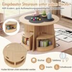 Vaikų apvalus stalas su 4 kėdėmis ir integruotomis dėtuvėmis (Natūrali) – Paveikslėlis 3