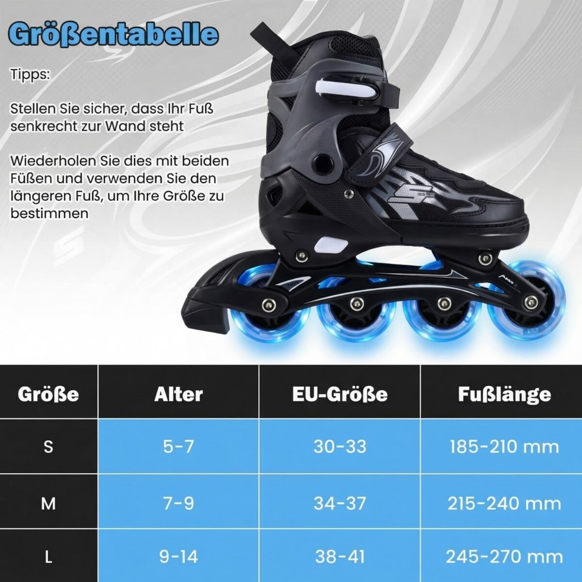 Vaikų riedučiai su keturių dydžių reguliavimu ir šviečiančiais ratukais EU 38-41 (Pilka) – Paveikslėlis 2