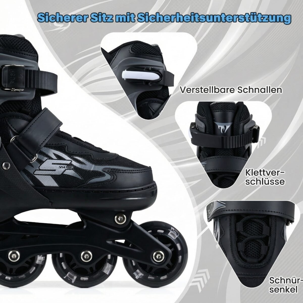 Vaikų riedučiai su keturių dydžių reguliavimu ir šviečiančiais ratukais EU 38-41 (Pilka) – Paveikslėlis 3