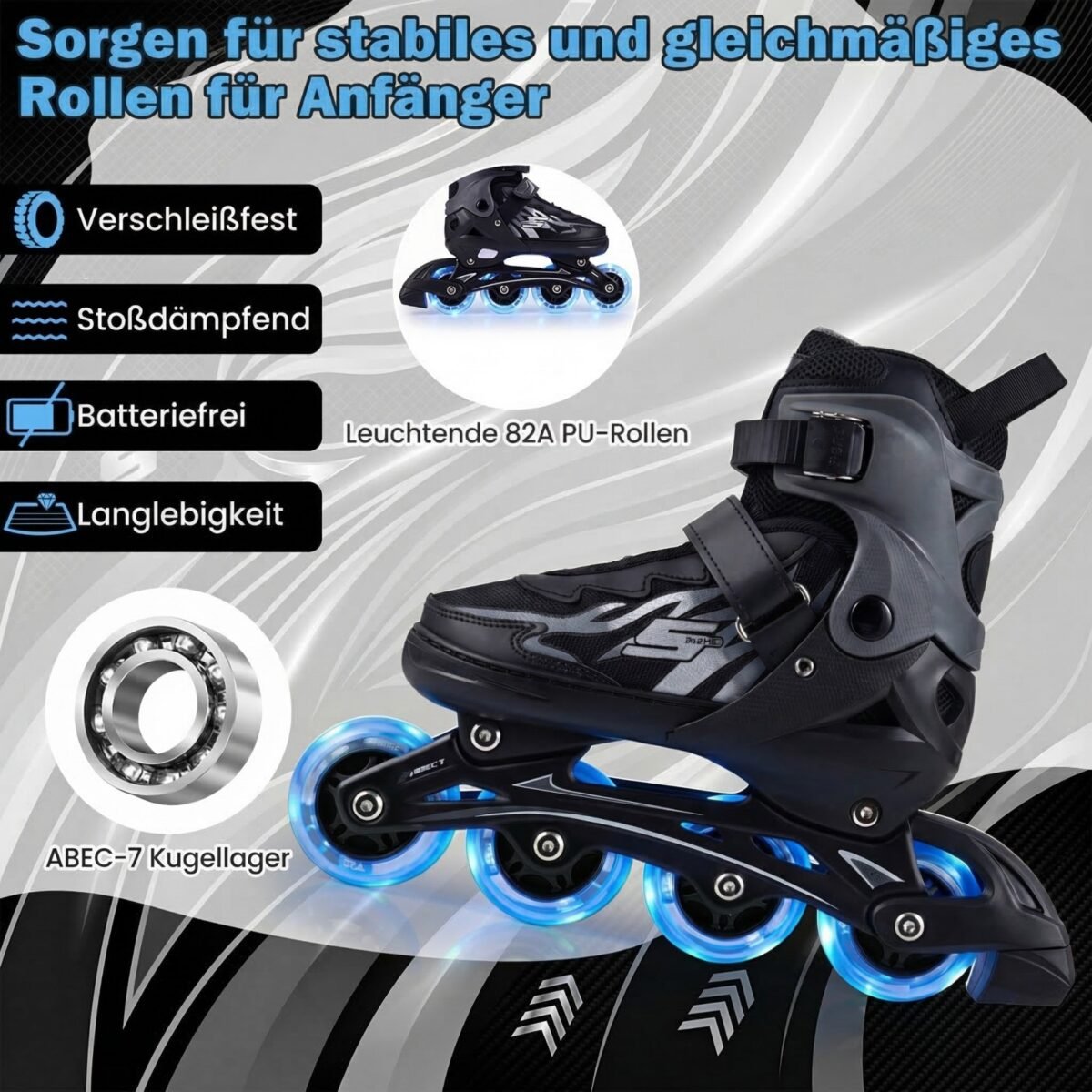 Vaikų riedučiai su keturių dydžių reguliavimu ir šviečiančiais ratukais EU 38-41 (Pilka) – Paveikslėlis 5