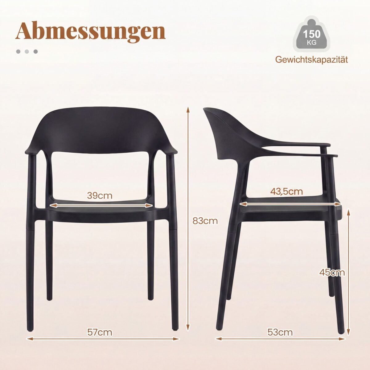 Valgomojo kėdė su porankiais atspari oro sąlygoms (Juoda) – Paveikslėlis 2