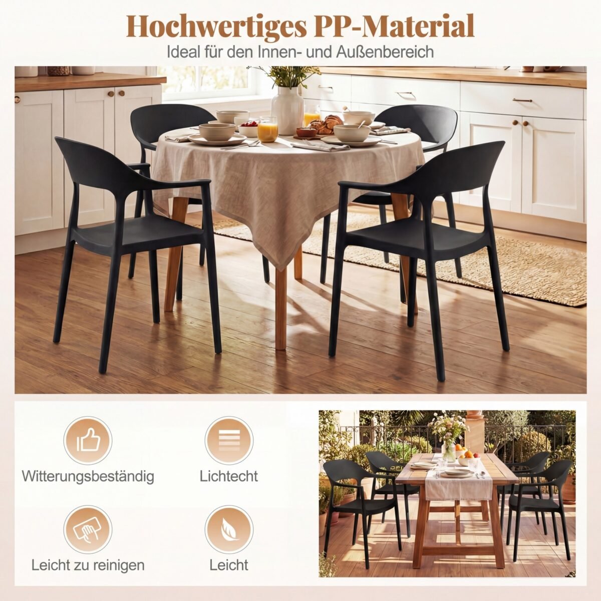 Valgomojo kėdė su porankiais atspari oro sąlygoms (Juoda) – Paveikslėlis 3