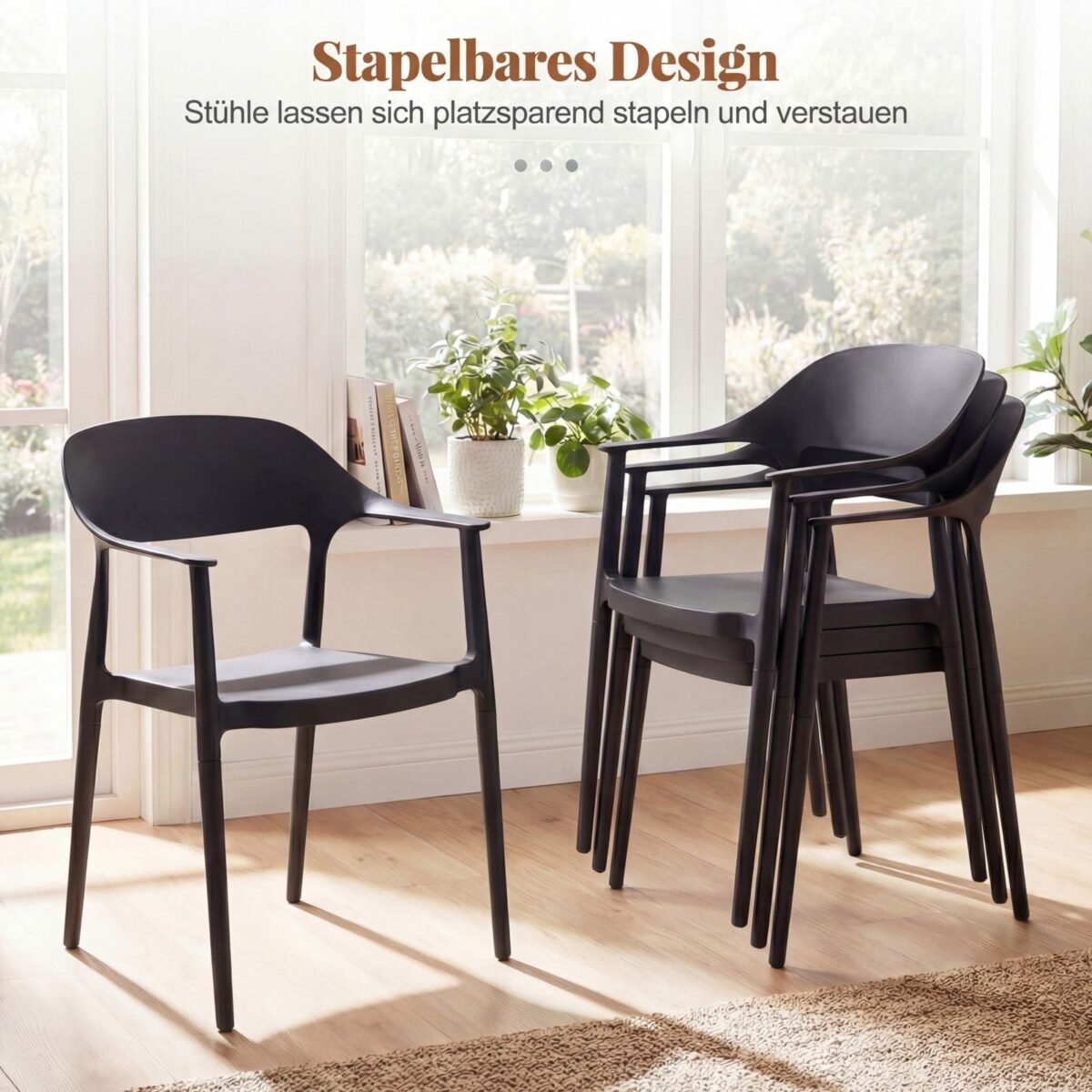 Valgomojo kėdė su porankiais atspari oro sąlygoms (Juoda) – Paveikslėlis 5