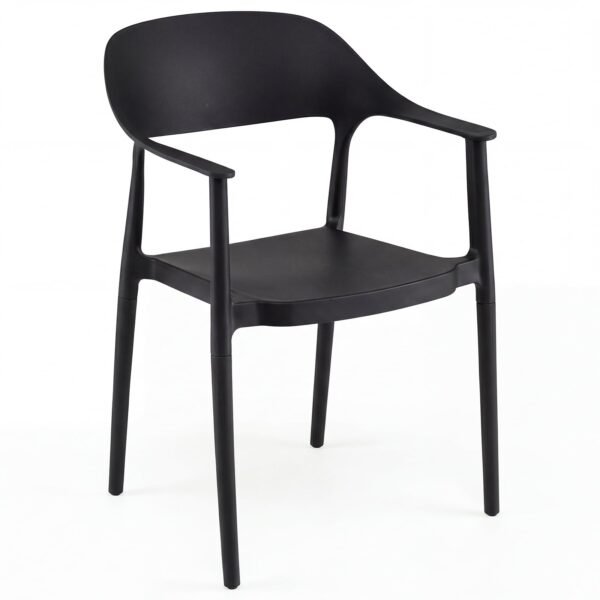 Valgomojo kėdė su porankiais atspari oro sąlygoms (Juoda)