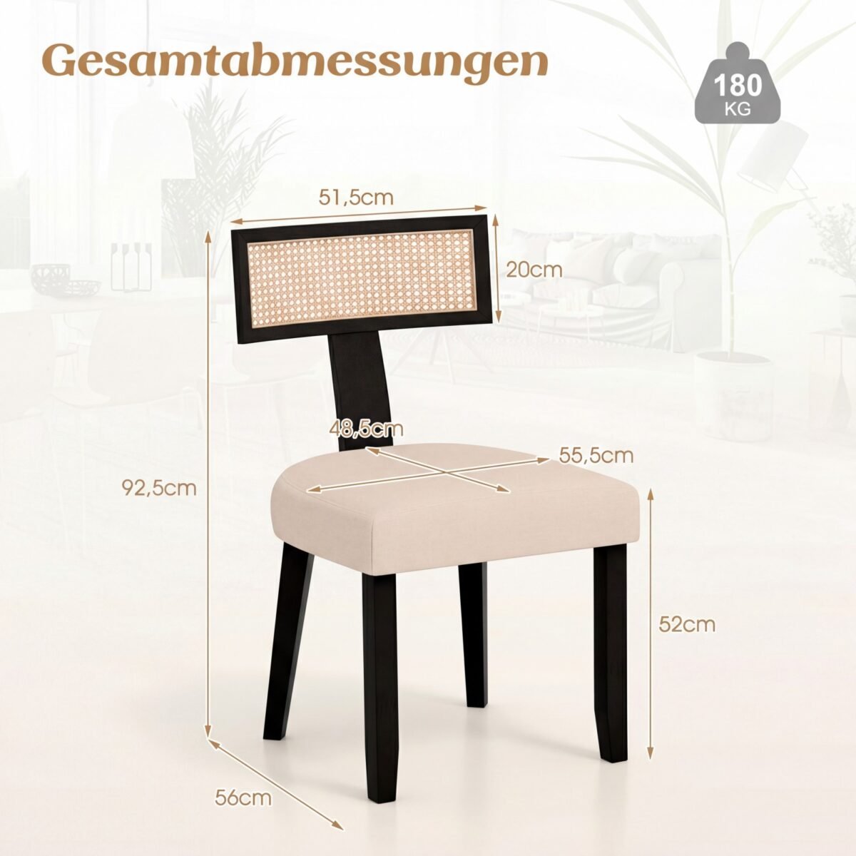 Valgomojo kėdė su rotango atlošu ir paminkštinta sėdyne (Juoda) – Paveikslėlis 5