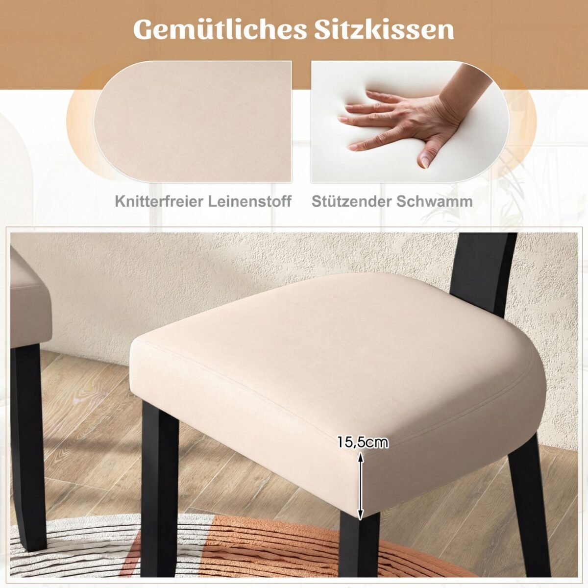 Valgomojo kėdė su rotango atlošu ir paminkštinta sėdyne (Juoda) – Paveikslėlis 2