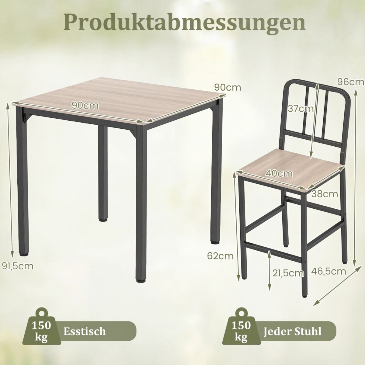 Valgomojo komplektas: prekystalio aukščio stalas ir 4 baro kėdės (Pilka) – Paveikslėlis 2