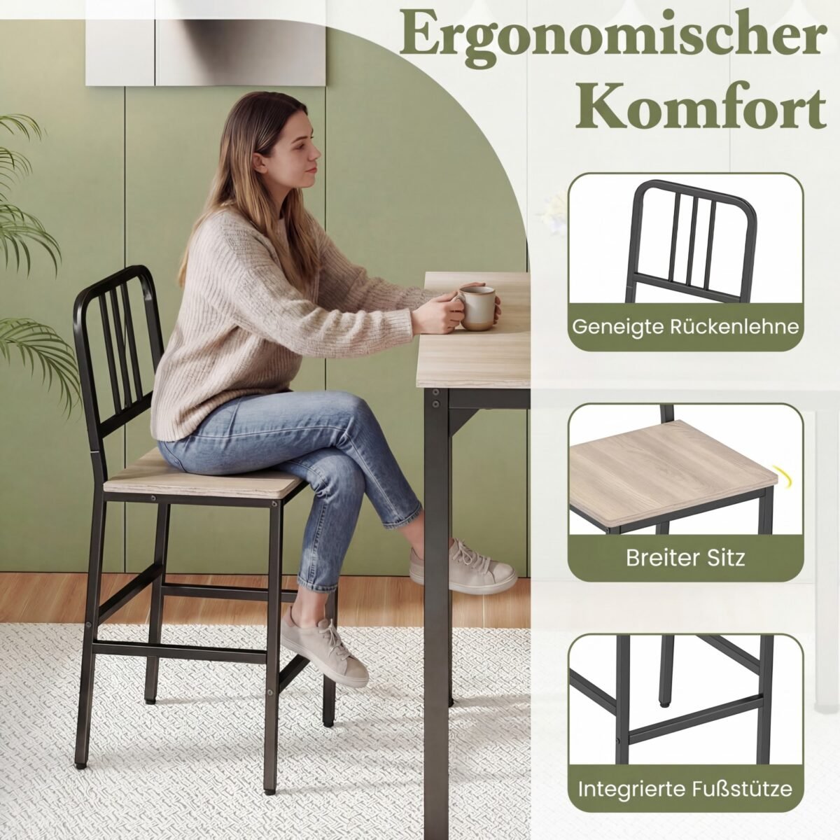 Valgomojo komplektas: prekystalio aukščio stalas ir 4 baro kėdės (Pilka) – Paveikslėlis 4