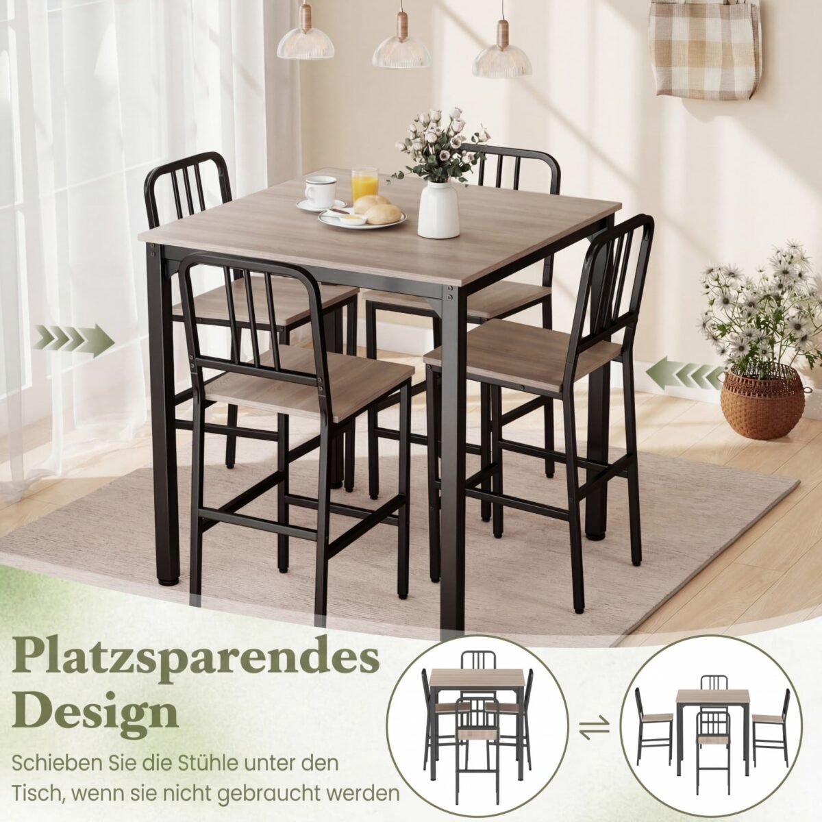 Valgomojo komplektas: prekystalio aukščio stalas ir 4 baro kėdės (Pilka) – Paveikslėlis 5