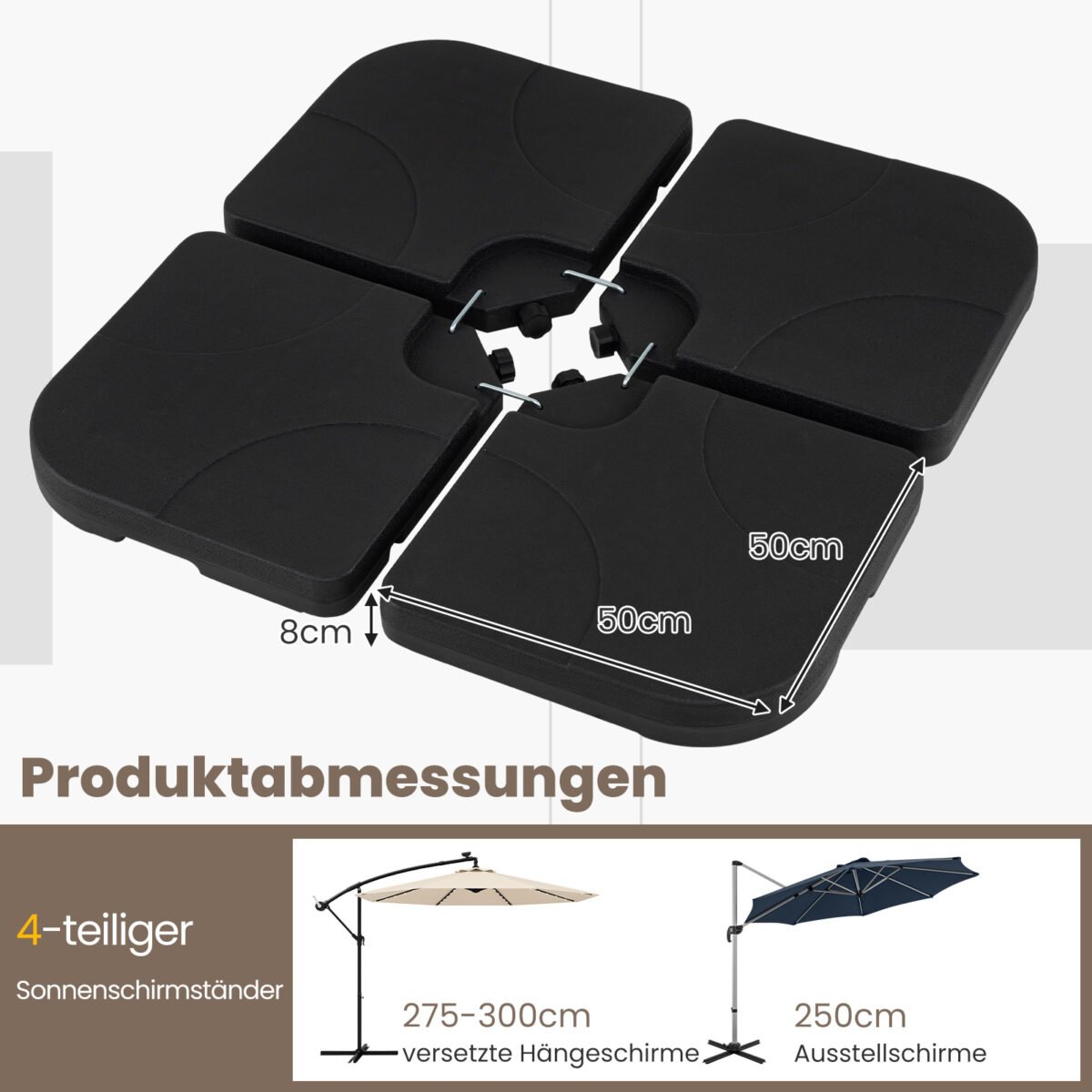 Vandeniu ar smėliu pildomas sodo skėčio pagrindas (Juoda)