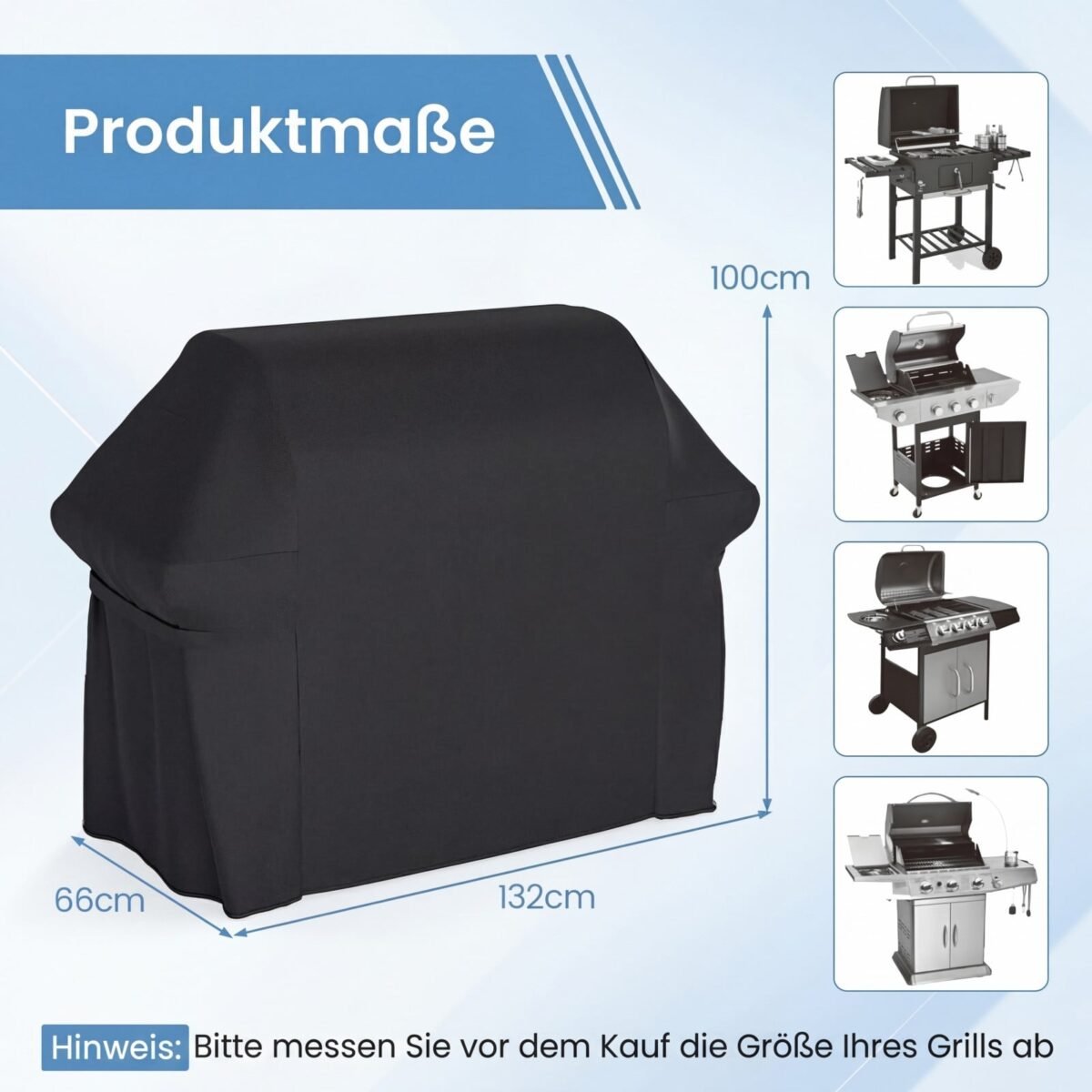 Vandeniui atsparus ir patvarus lauko griliaus apsauginis uždangalas (Juoda) – Paveikslėlis 2