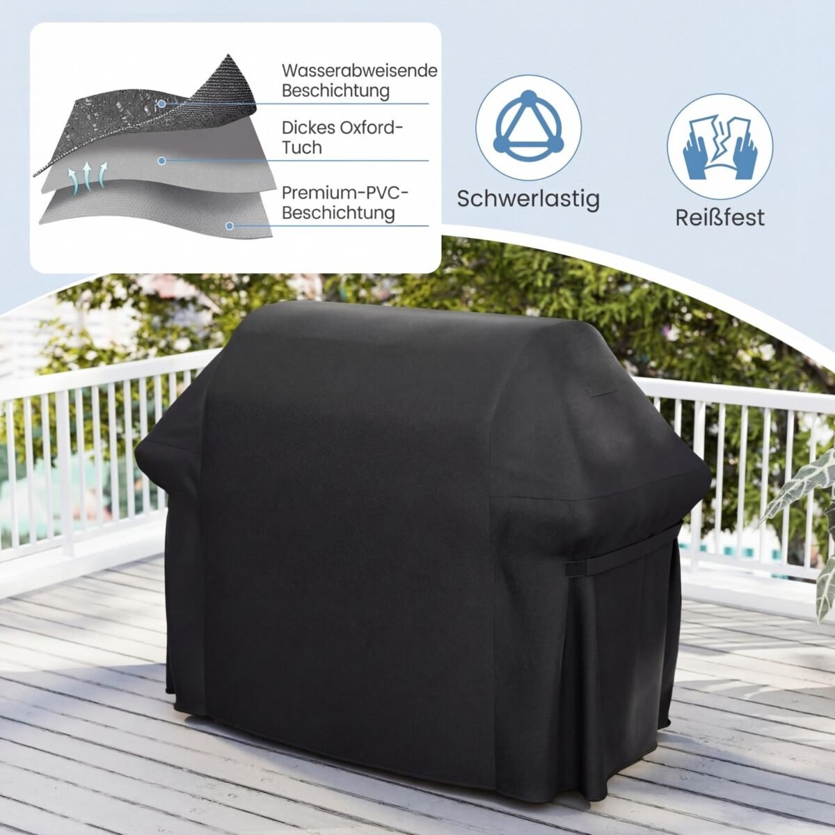 Vandeniui atsparus ir patvarus lauko griliaus apsauginis uždangalas (Juoda) – Paveikslėlis 3