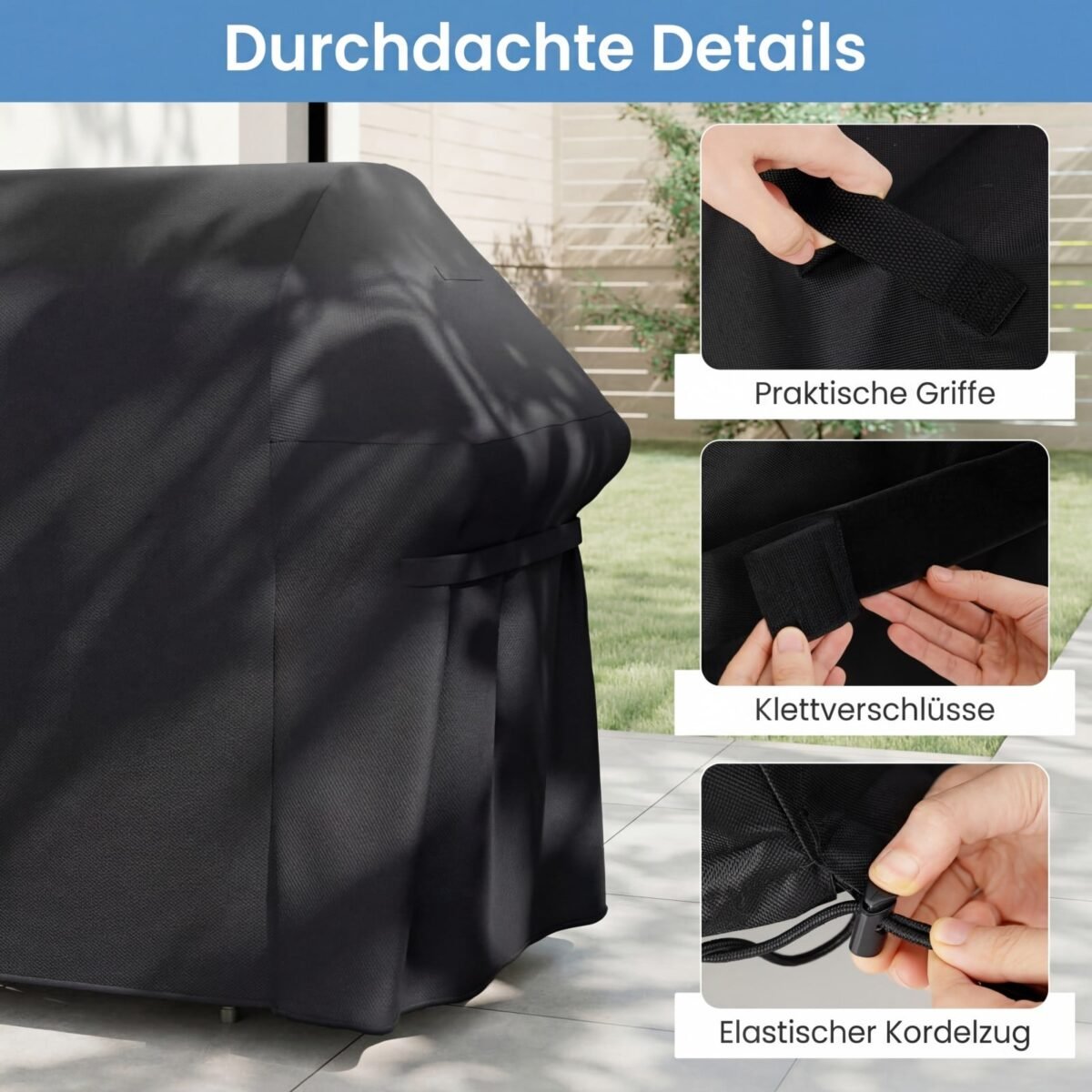 Vandeniui atsparus ir patvarus lauko griliaus apsauginis uždangalas (Juoda) – Paveikslėlis 5