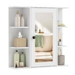 Veidrodinė vonios spintelė su lentynomis ir lanksčiu montavimu (Balta)