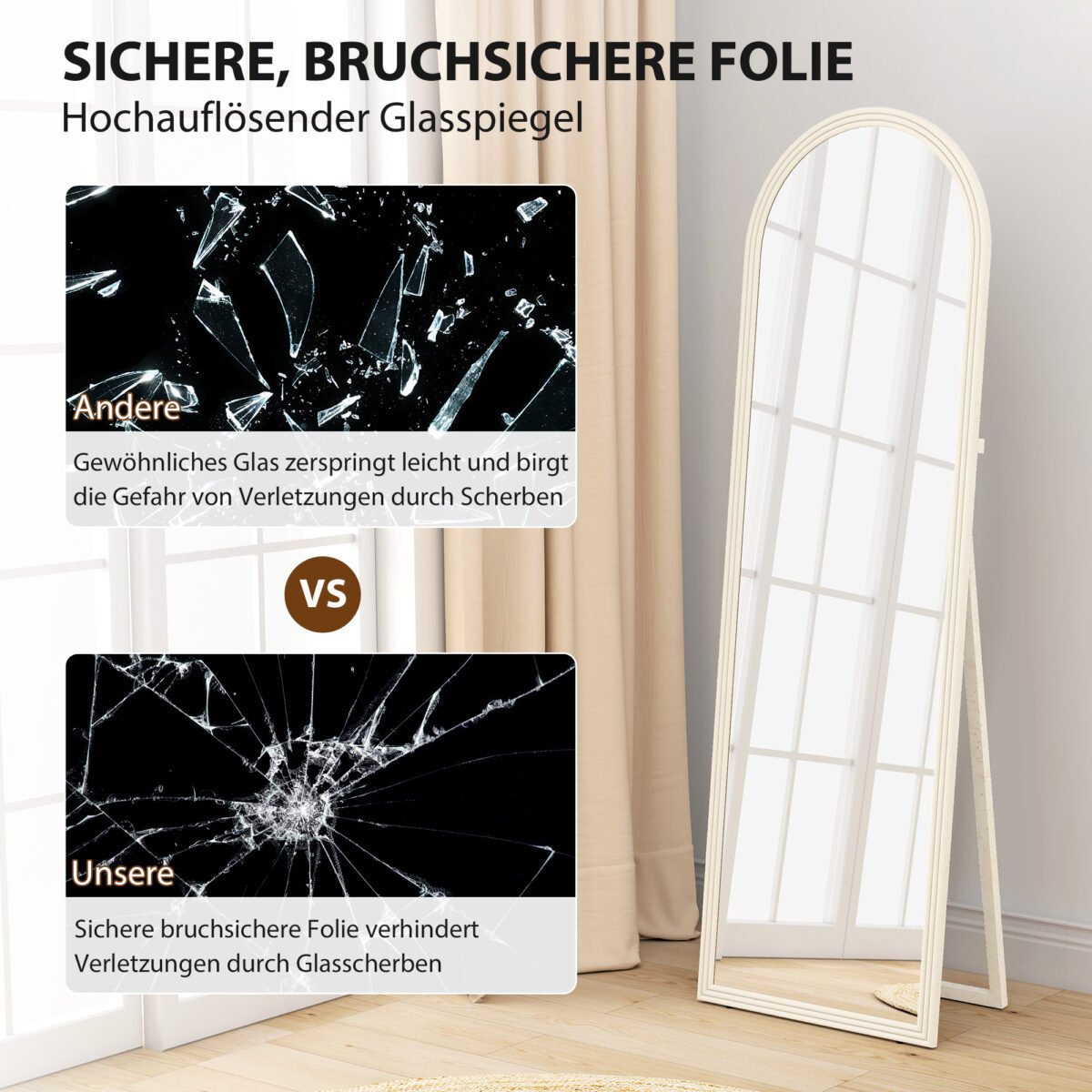 Veidrodis visam ūgiui, pastatomas, tvirtinamas prie sienos, 50 x 160 cm, lankinio rėmo – Paveikslėlis 6