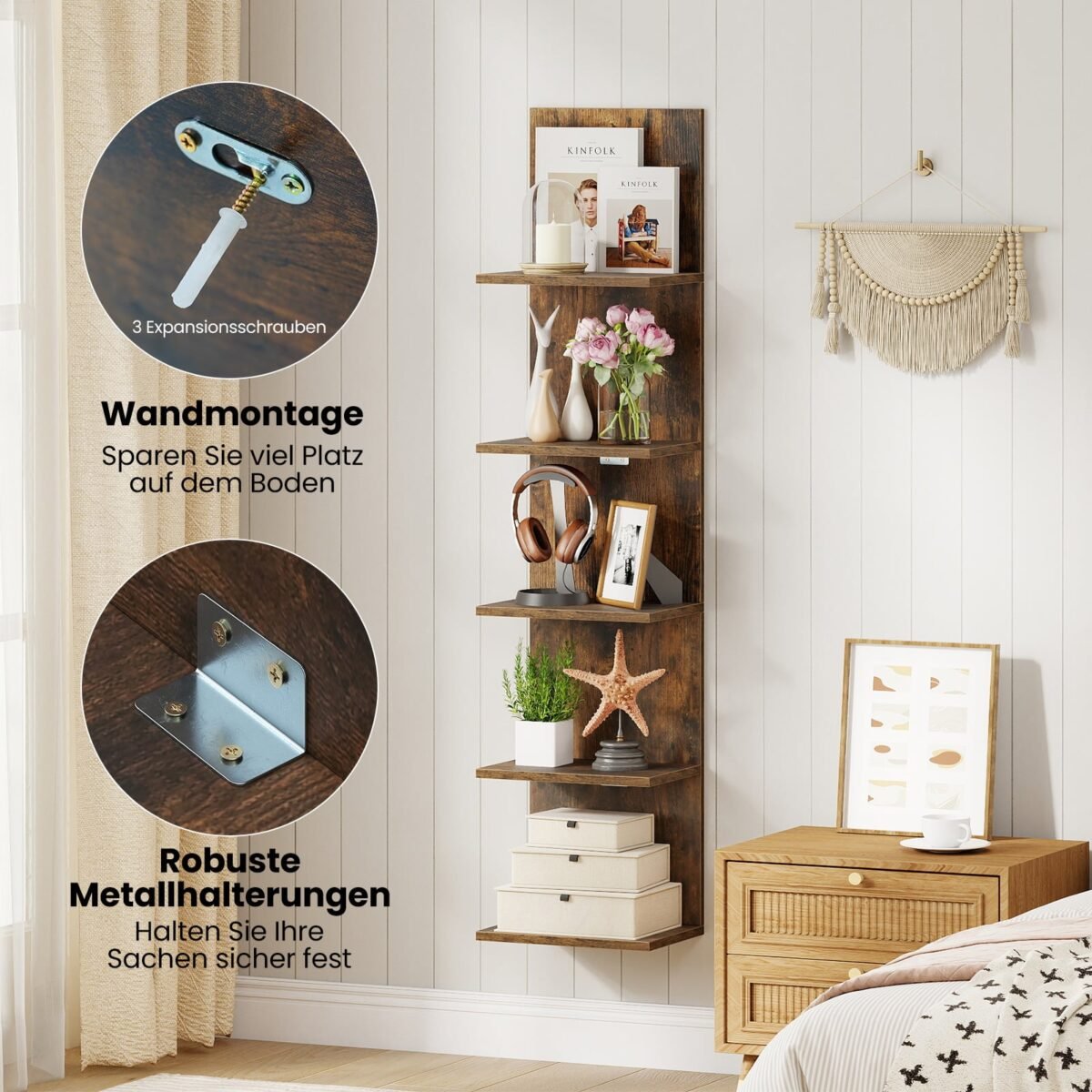 Vertikali penkiaaukštė sieninė lentyna (Kaimiška ruda) – Paveikslėlis 4