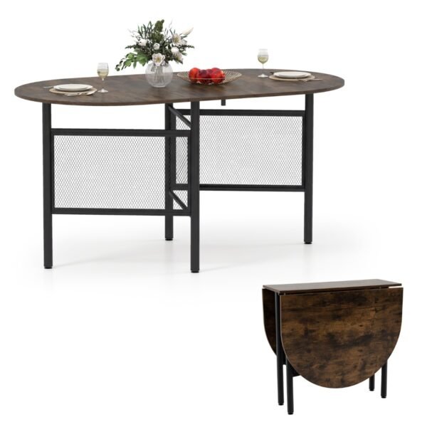 Vietą taupantis sulankstomas valgomasis stalas 6-8 asmenims (Ruda + Juoda)