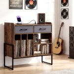 Vinilinių plokštelių staliukas su integruotomis įkrovimo jungtimis ir stalčiais (Ruda) – Paveikslėlis 2