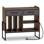 Vinilinių plokštelių stovas su integruotomis įkrovimo jungtimis ir stalčiais (Ruda)