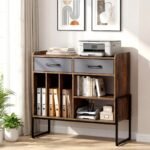 Vinilinių plokštelių staliukas su integruotomis įkrovimo jungtimis ir stalčiais (Ruda) – Paveikslėlis 3