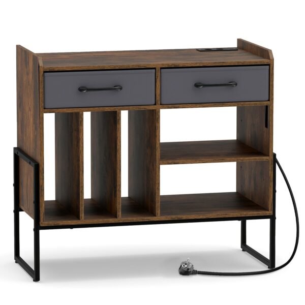 Vinilinių plokštelių stovas su integruotomis įkrovimo jungtimis ir stalčiais (Ruda)