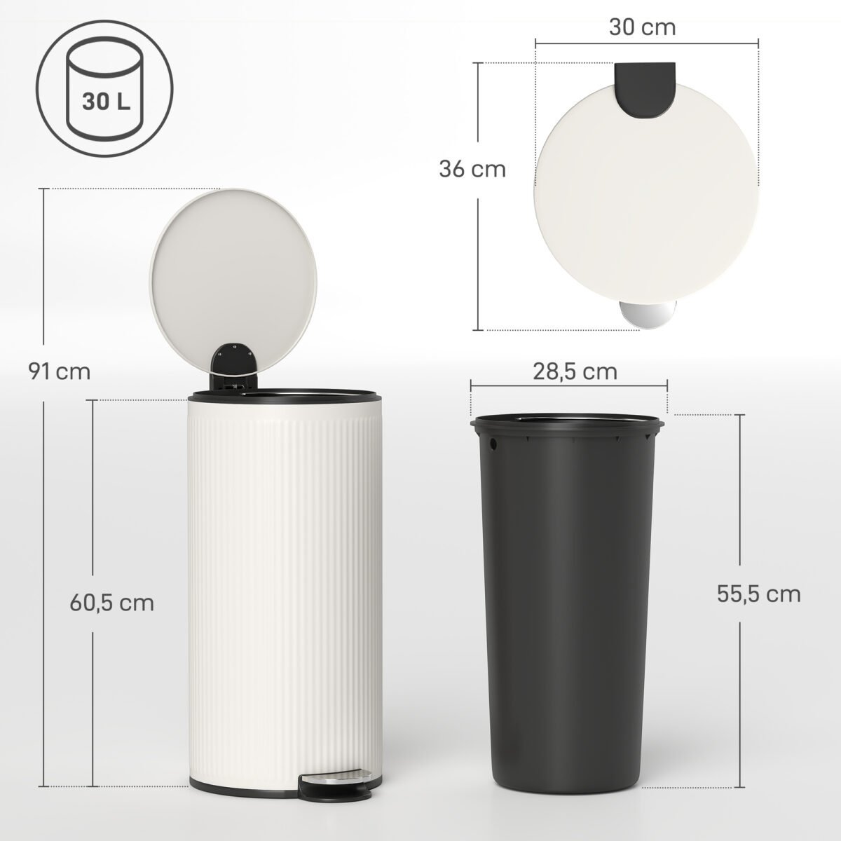 Virtuvės šiukšliadėžė 30 l, pedalinė, švelniu uždarymu – Paveikslėlis 3