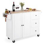 Virtuvinė sala-vežimėlis su išskleidžiamu stalviršiu ir ratukais (Balta)