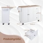 Virtuvinė sala-vežimėlis su išskleidžiamu stalviršiu ir ratukais (Balta) – Paveikslėlis 5